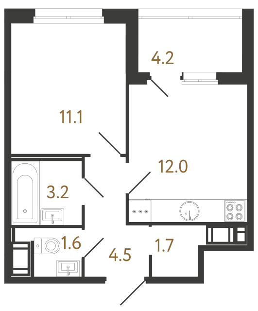 Однокомнатная квартира №8 в ЖК Литера - 34.1 м²  - №2