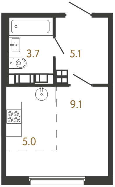 Студия №673 в ЖК Гений - 22.9 м²  - №2