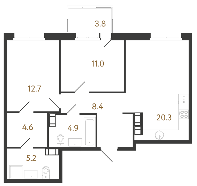 Двухкомнатная квартира №294 в ЖК Куинджи - 67.1 м²  - №2