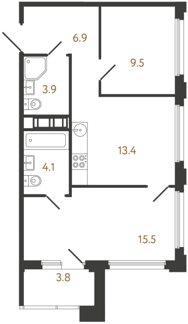 Двухкомнатная квартира №1032 в ЖК Гений - 53.3 м²  - №2