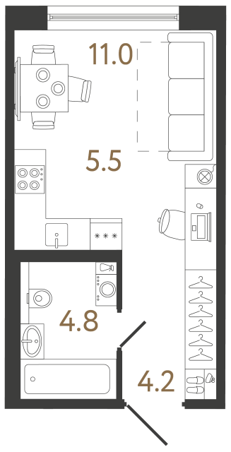 Студия №288 в ЖК Передвижники 2 - 25.5 м²