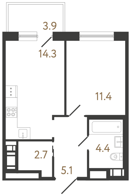 Однокомнатная квартира №239 в ЖК Передвижники 2 - 37.9 м²  - №2