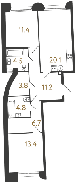 Двухкомнатная квартира №3 в ЖК Цвет Зеленогорска - 75.9 м²  - №2