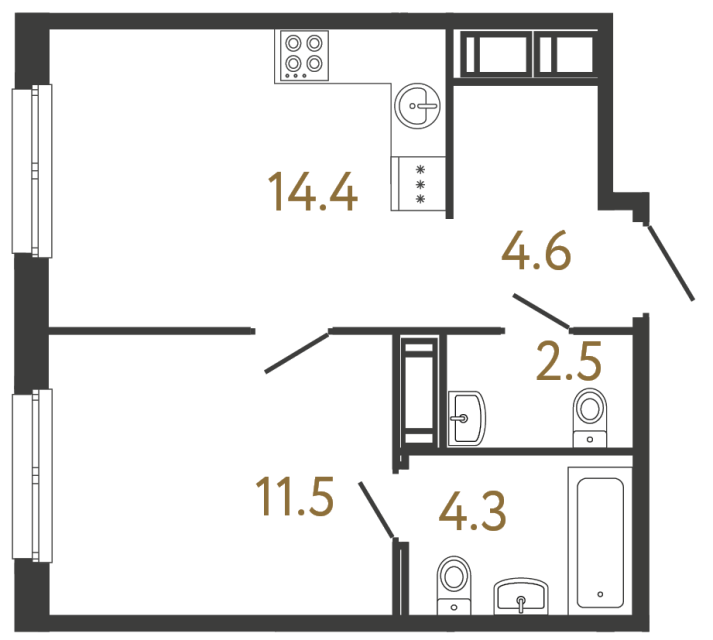 Однокомнатная квартира №86 в ЖК Передвижники - 37.3 м²  - №2