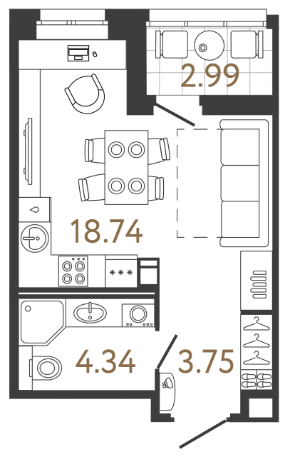 Студия №542 в ЖК Ultra City 3 - 26.83 м²