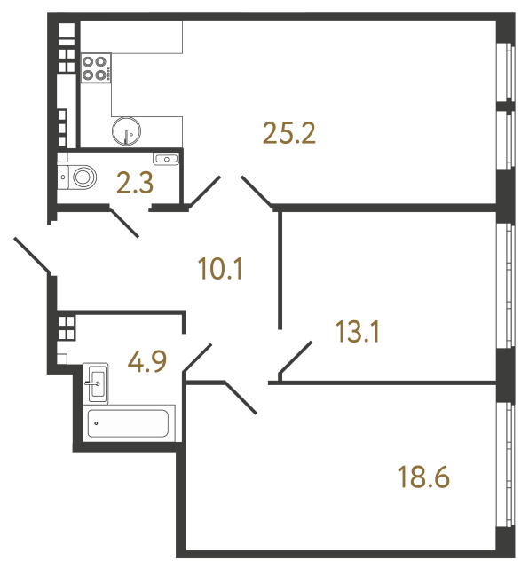 Двухкомнатная квартира №109 в ЖК Миръ - 74.2 м²  - №2