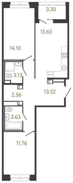 Двухкомнатная квартира №474 в ЖК Ultra City 3 - 64.35 м²  - №2