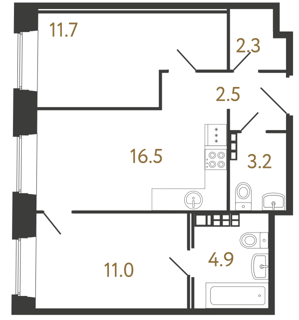 Двухкомнатные апартаменты №63 в ЖК Светоч - 52.1 м²  - №2