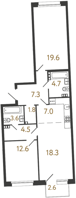 Двухкомнатная квартира №22 в ЖК Цвет Зеленогорска - 79.4 м²  - №2