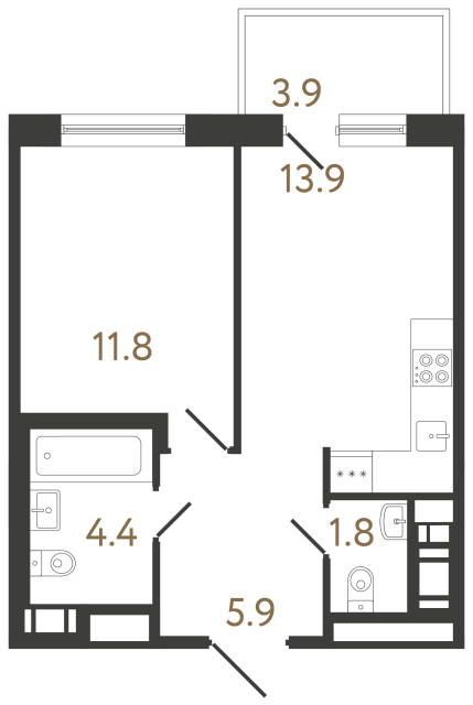 Однокомнатная квартира №368 в ЖК Передвижники 2 - 37.8 м²  - №2