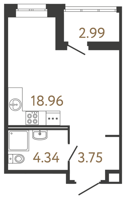 Студия №476 в ЖК Ultra City 3 - 27.05 м²  - №2