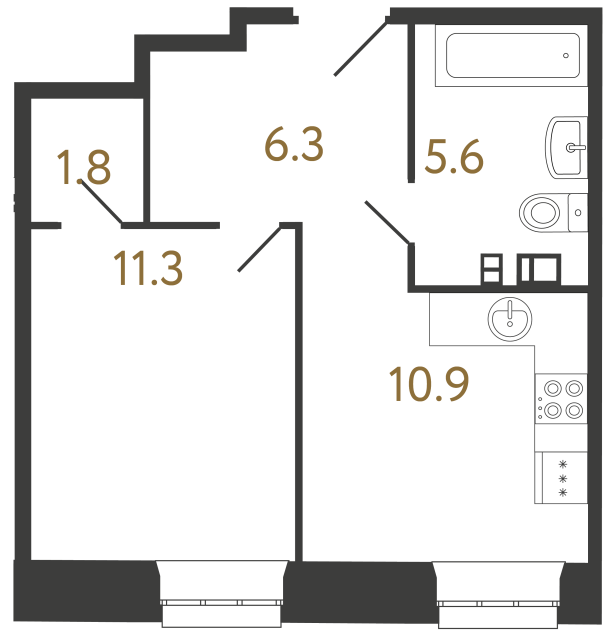 Однокомнатные апартаменты №70 в ЖК Светоч - 35.9 м²  - №2