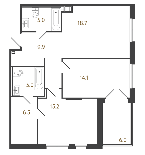 Двухкомнатный номер №8 в комплексе «Репин» - 74.4 м²  - №2