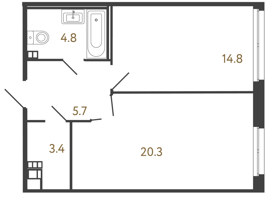 Однокомнатный номер №18 в комплексе «Репин» - 49 м²  - №2
