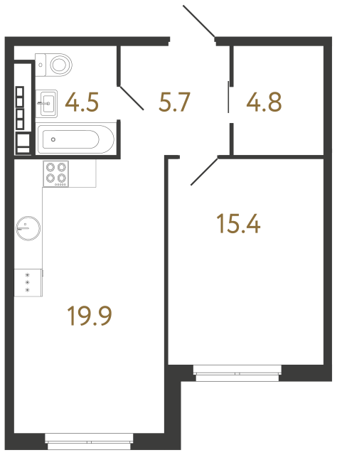 Однокомнатная квартира №74 в ЖК Визионер - 50.3 м²  - №2