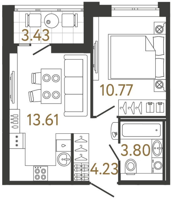 Однокомнатная квартира №774 в ЖК Ultra City 3 - 32.41 м²