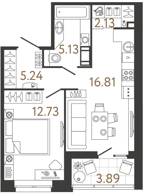 Однокомнатная квартира №641 в ЖК Ultra City 3 - 42.04 м²