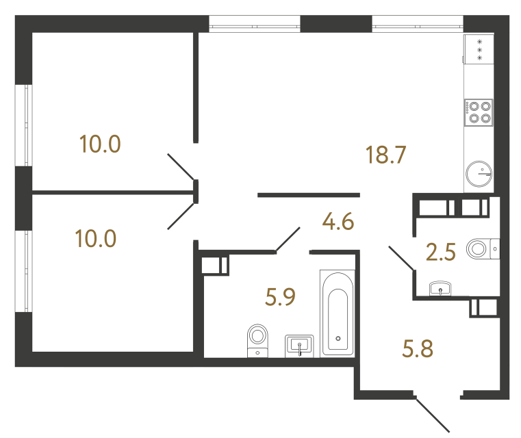 Двухкомнатная квартира №415 в ЖК Струны - 57.5 м²  - №2
