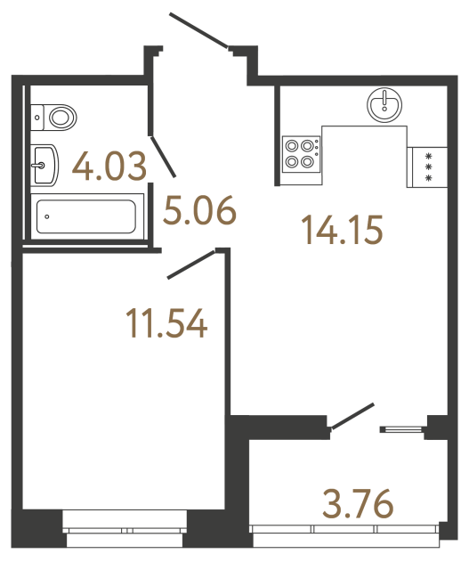Однокомнатная квартира №514 в ЖК Ultra City 3 - 34.78 м²  - №2