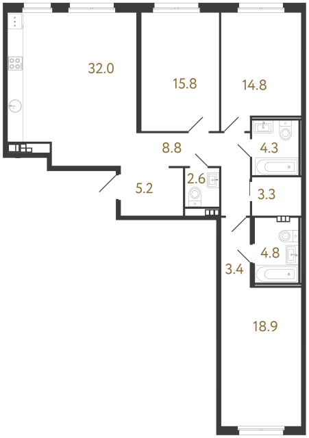 Трёхкомнатная квартира №72 в ЖК Визионер - 113.9 м²  - №2