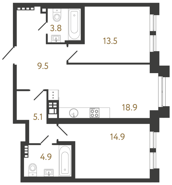 Двухкомнатная квартира №47 в ЖК Коллекционер - 70.6 м²  - №2
