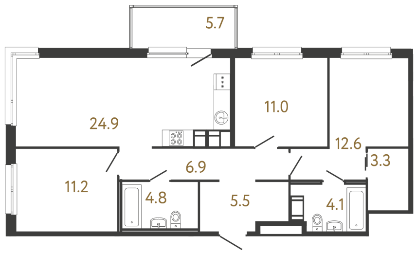 Трёхкомнатная квартира №134 в ЖК Передвижники - 84.3 м²  - №2