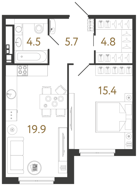 Однокомнатная квартира №69 в ЖК Визионер - 50.3 м²