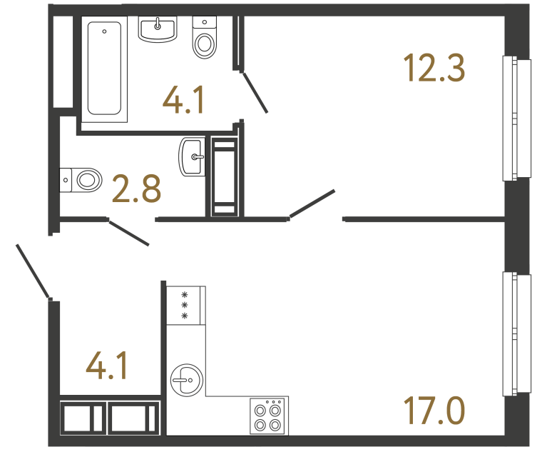 Однокомнатная квартира №36 в ЖК Передвижники - 40.3 м²  - №2