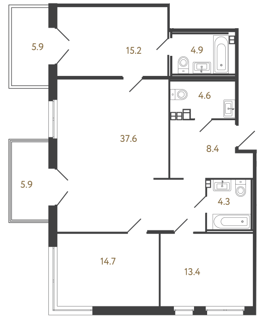 Трёхкомнатный номер №15 в комплексе «Репин» - 103.1 м²  - №2