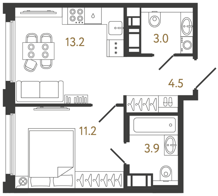 Однокомнатная квартира №374 в ЖК Гений - 35.8 м²