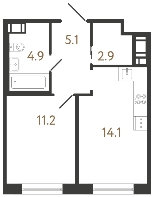 Однокомнатная квартира №165 в ЖК Передвижники 2 - 38.2 м²  - №2