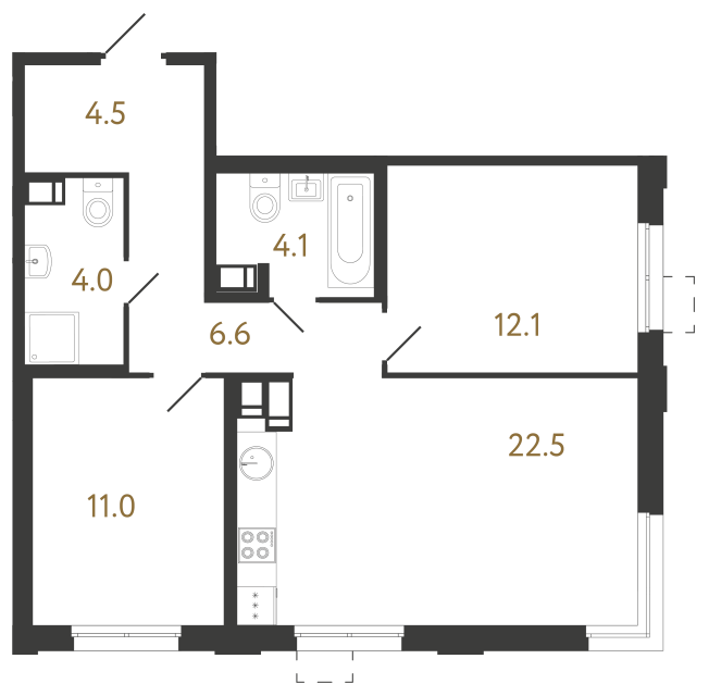 Двухкомнатная квартира №1021 в ЖК Струны 2 оч. - 64.8 м²  - №2
