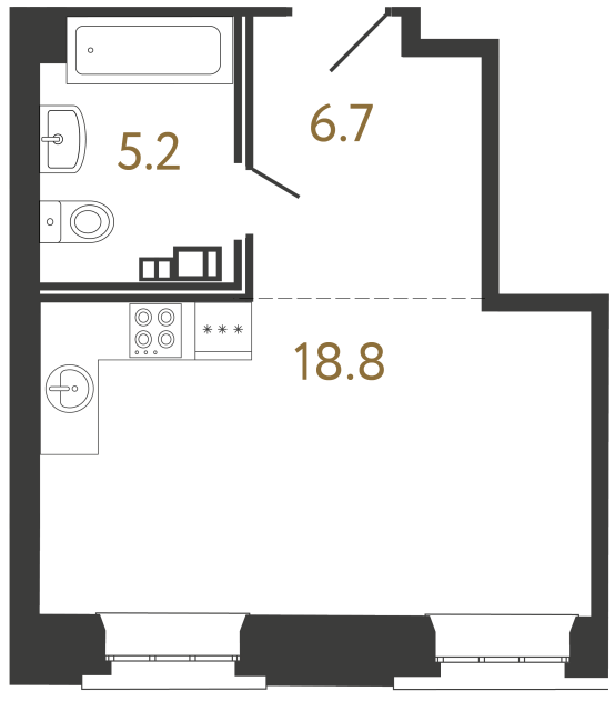Апартаменты-студия №36 в ЖК Светоч - 30.7 м²  - №2