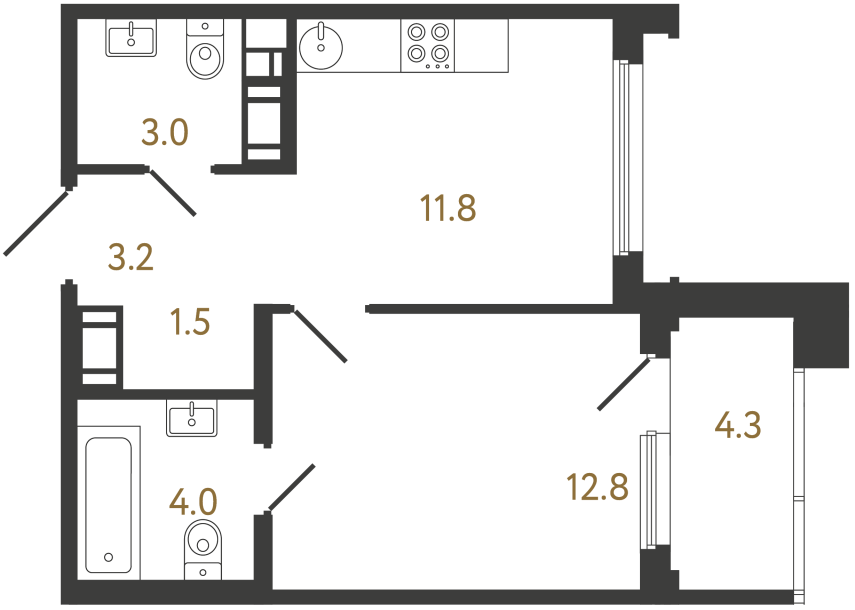 Однокомнатная квартира №881 в ЖК Гений - 36.3 м²  - №2