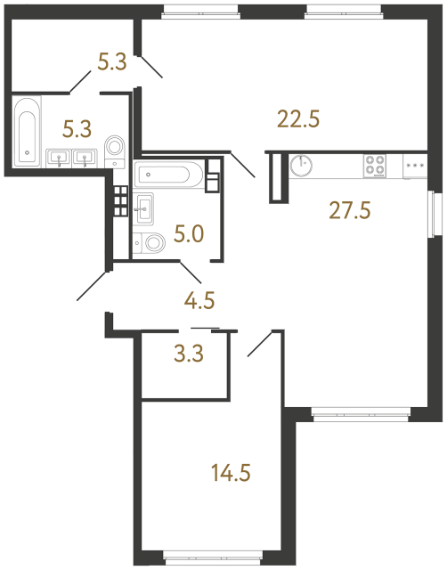Двухкомнатная квартира №180 в ЖК Визионер - 87.9 м²  - №2