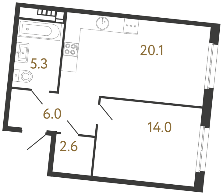 Однокомнатная квартира №179 в ЖК Визионер - 48 м²  - №2