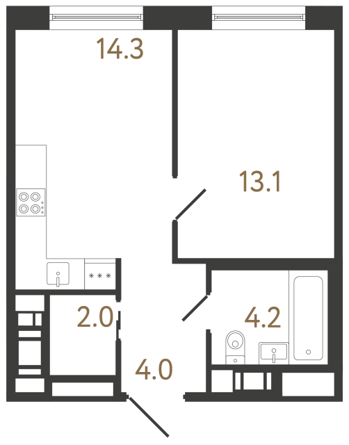 Однокомнатная квартира №32 в ЖК Передвижники 2 - 37.6 м²  - №2