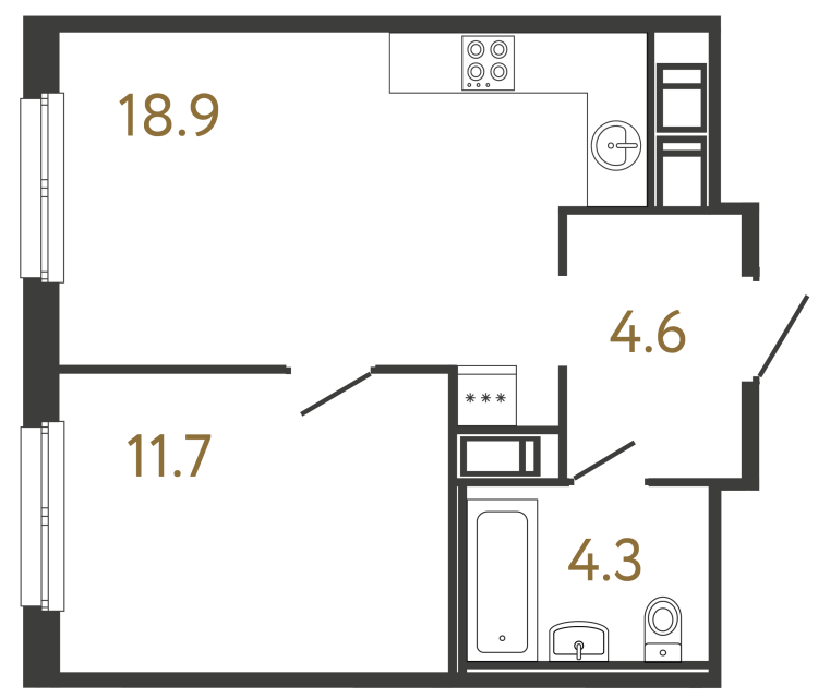 Однокомнатная квартира №313 в ЖК Передвижники - 39.5 м²  - №2