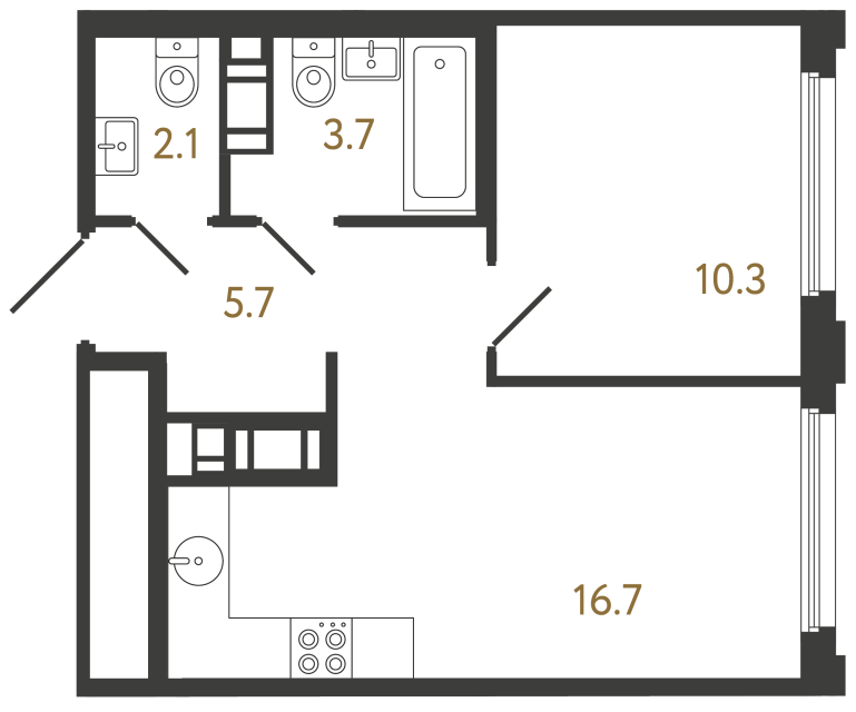 Однокомнатная квартира №378 в ЖК Гений - 38.5 м²  - №2