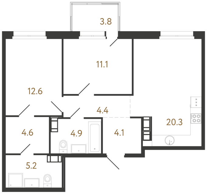Двухкомнатная квартира №286 в ЖК Куинджи - 67.2 м²  - №2