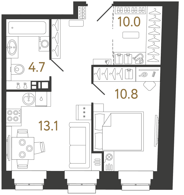 Однокомнатные апартаменты №3 в ЖК Светоч - 38.6 м²