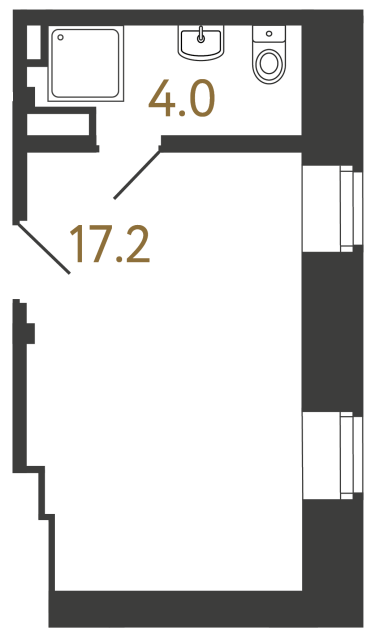 Однокомнатный номер №96 в ЖК Типография - 21.2 м²  - №2