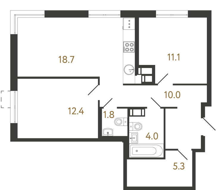 Двухкомнатная квартира №119 в ЖК Струны - 63.3 м²  - №2
