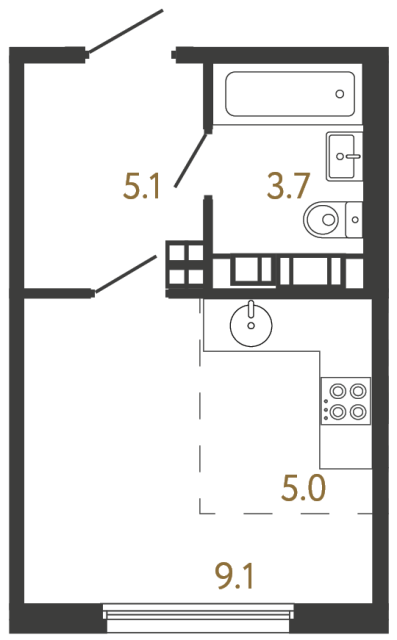 Студия №672 в ЖК Гений - 22.9 м²  - №2