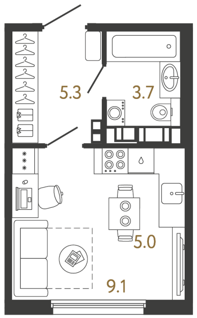 Студия №666 в ЖК Гений - 23.1 м²