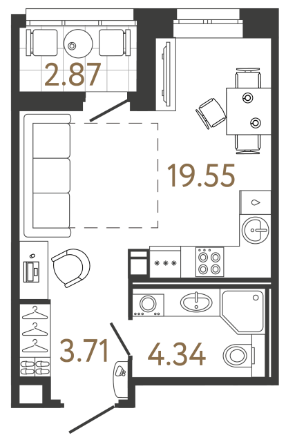 Студия №620 в ЖК Ultra City 3 - 27.38 м²