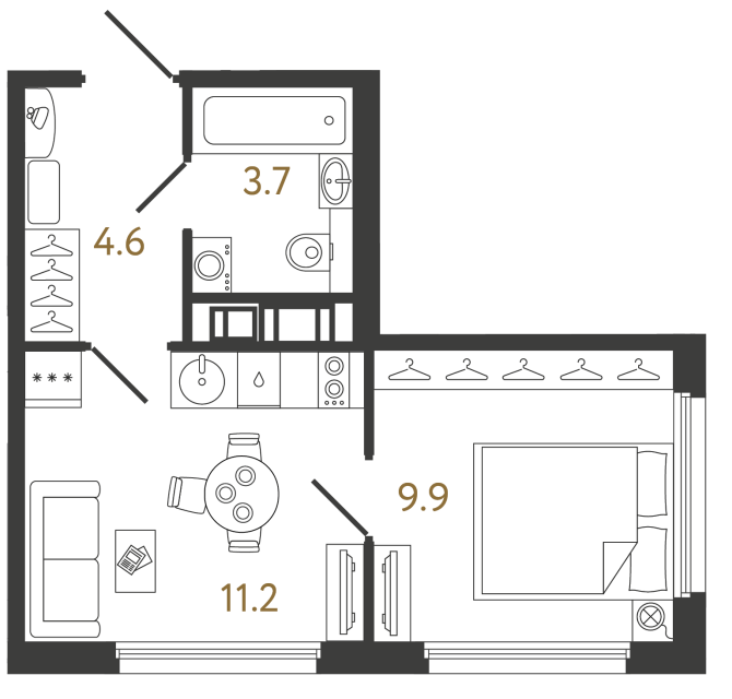 Однокомнатная квартира №558 в ЖК Гений - 29.4 м²