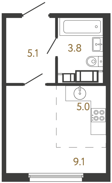 Студия №102 в ЖК Гений - 23 м²  - №2