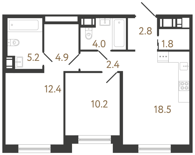 Двухкомнатная квартира №383 в ЖК Передвижники 2 - 62.2 м²  - №2