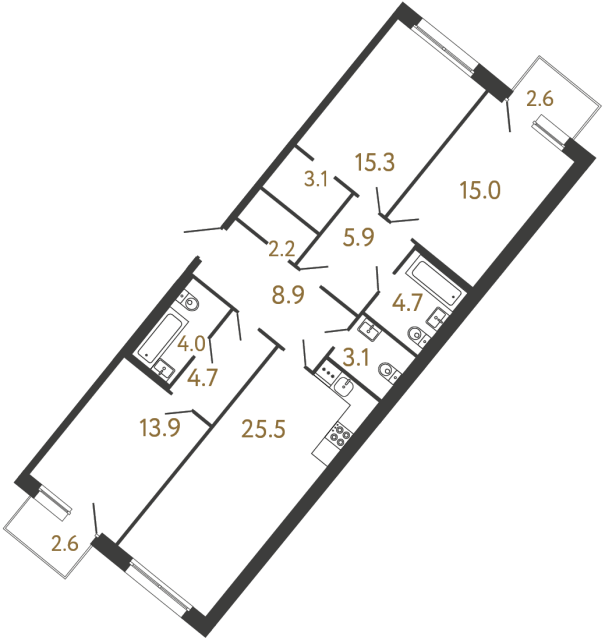Трёхкомнатная квартира №54 в ЖК Цвет Зеленогорска - 106.3 м²  - №2